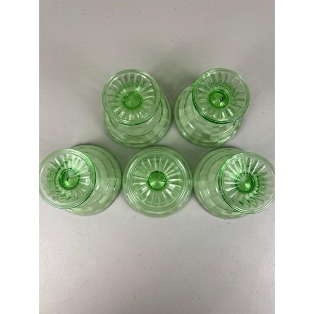 Vintage Anchor Hocking Block Optic‎ Green Uranium Depression Glass Sherbet Cup 5 - Picture 10 of 15